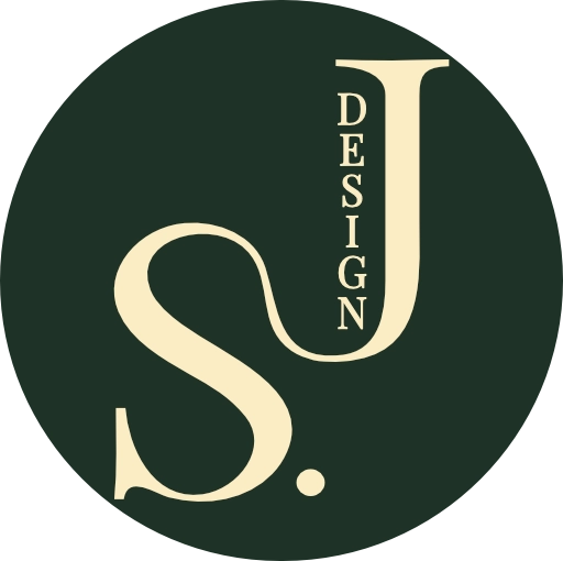 Green circular logo with cream lettermark JS Design