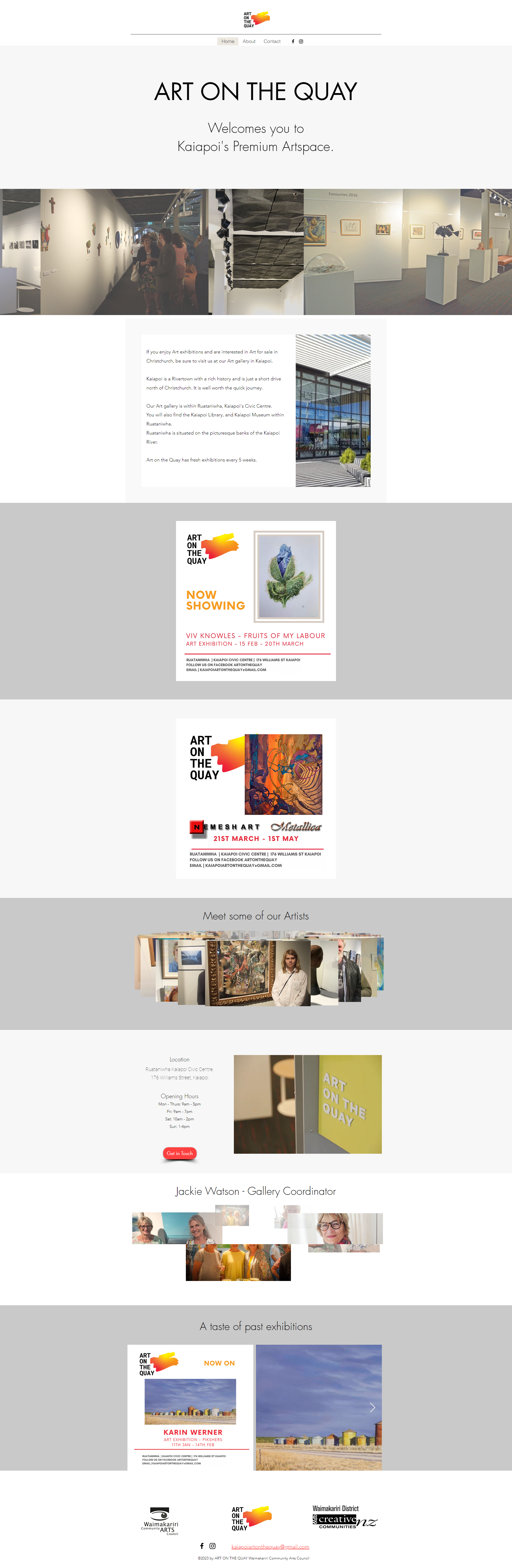Home Page screen capture of Art on the Quay website
